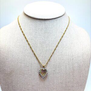 VTG 14k Gold Filled Natural Diamond Heart Pendant Necklace Size 17" Length